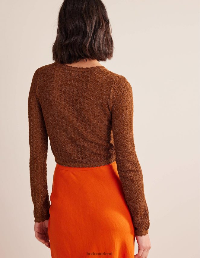 Cognac Bronze Gold Sparkle Clothing Cropped Pointelle Cardigan Boden Women L466L61788