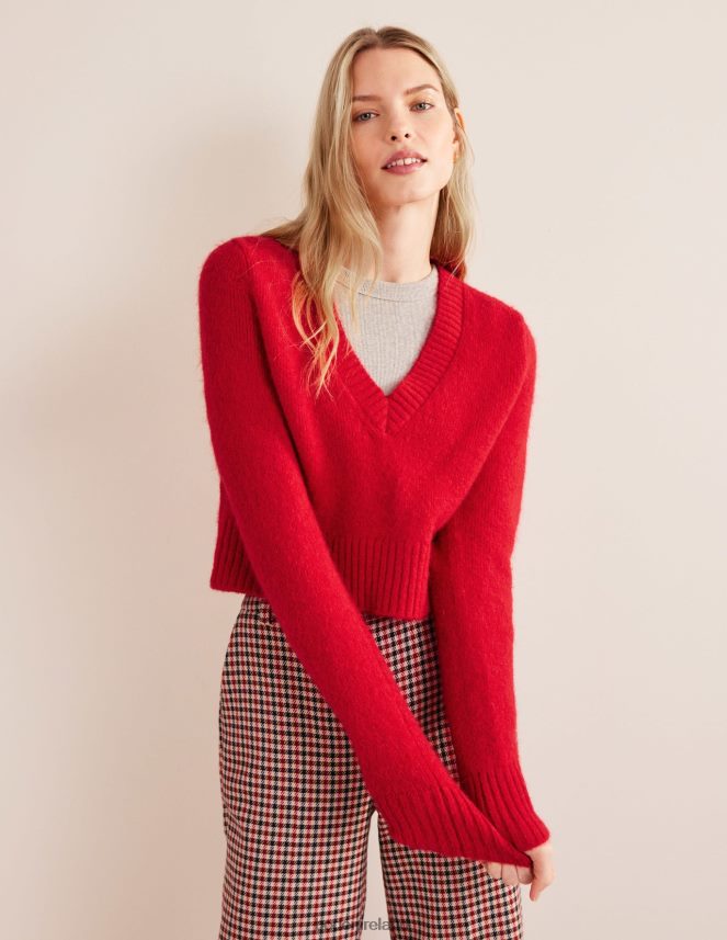 Crimson Clothing Fluffy Cropped V-Neck Jumper Boden Women L466L61830