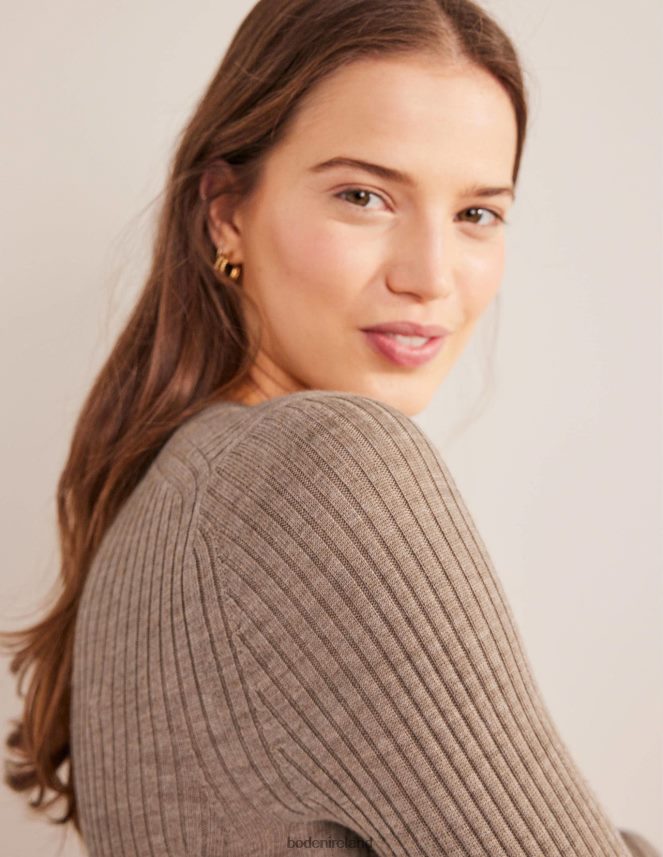 Dark Mink Melange Clothing Ribbed Merino Jumper Boden Women L466L61204