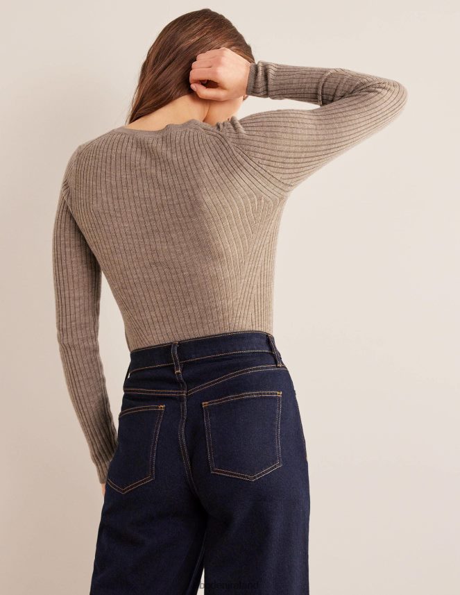 Dark Mink Melange Clothing Ribbed Merino Jumper Boden Women L466L61204