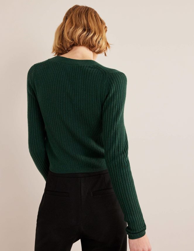 Emerald Night Clothing Merino Cropped RIb Cardigan Boden Women L466L61649
