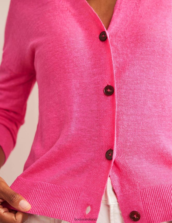 Festival Pink Clothing V-Neck Linen Cardigan Boden Women L466L62004