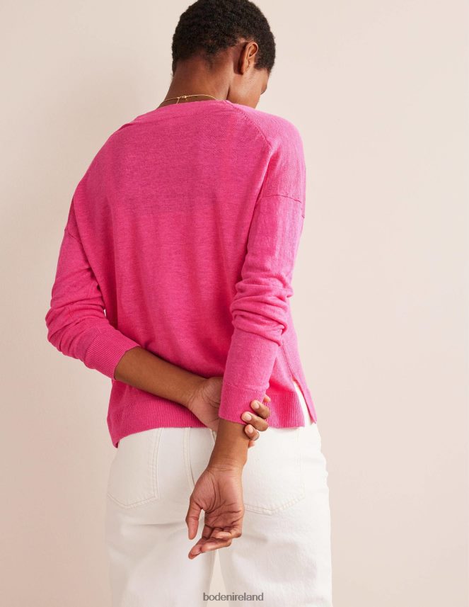Festival Pink Clothing V-Neck Linen Cardigan Boden Women L466L62004