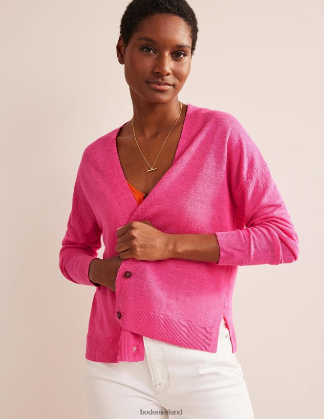 Festival Pink Clothing V-Neck Linen Cardigan Boden Women L466L62004