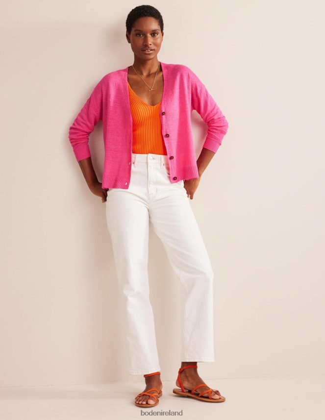 Festival Pink Clothing V-Neck Linen Cardigan Boden Women L466L62004