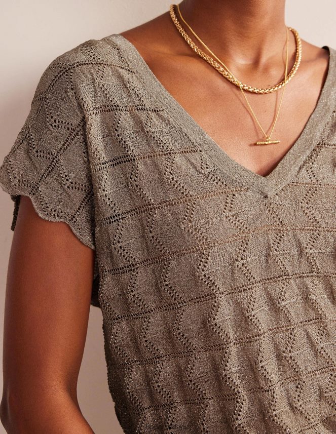 Metallic Stone Clothing V-Neck Knitted Beach Top Boden Women L466L6615
