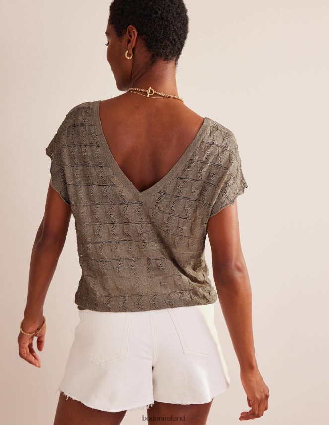 Metallic Stone Clothing V-Neck Knitted Beach Top Boden Women L466L6615