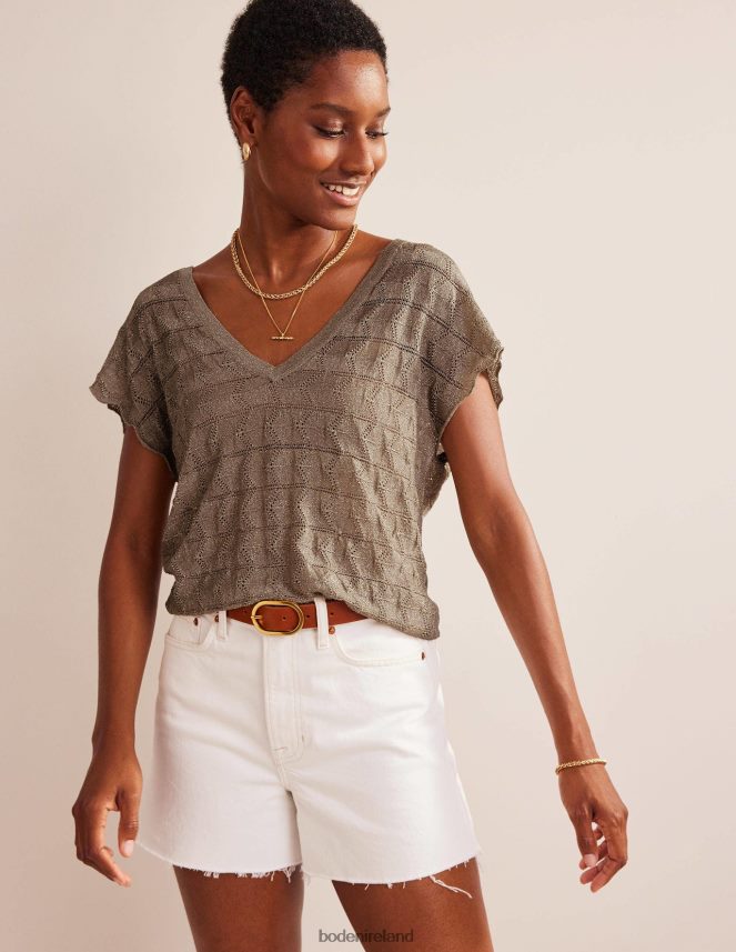 Metallic Stone Clothing V-Neck Knitted Beach Top Boden Women L466L6615