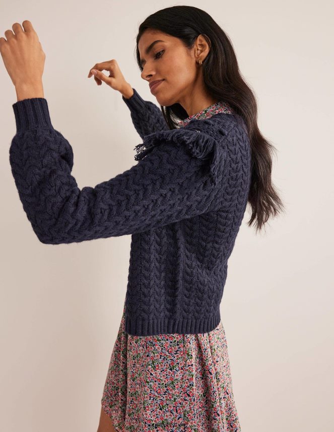 Navy Clothing Fringe Detail Cardigan Boden Women L466L61884