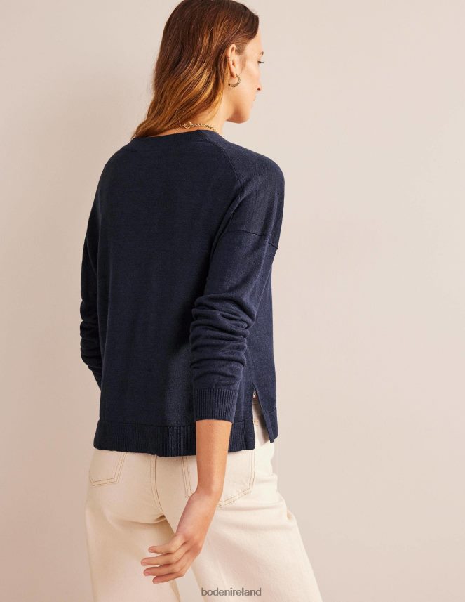 Navy Clothing V-Neck Linen Cardigan Boden Women L466L61822