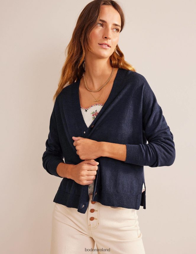 Navy Clothing V-Neck Linen Cardigan Boden Women L466L61822