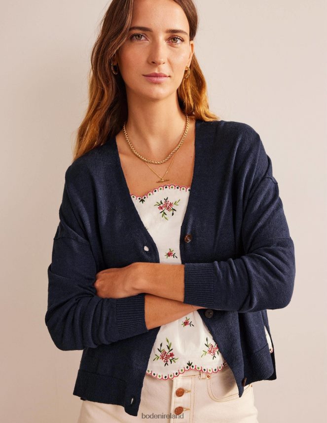 Navy Clothing V-Neck Linen Cardigan Boden Women L466L61822