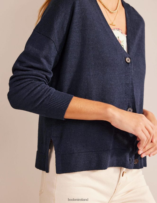 Navy Clothing V-Neck Linen Cardigan Boden Women L466L61822