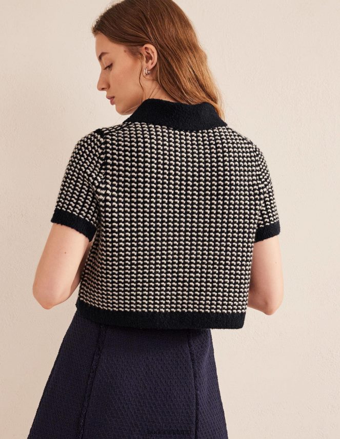 Navy Geo Jacquard Clothing Short Sleeve Cropped Cardigan Boden Women L466L61508