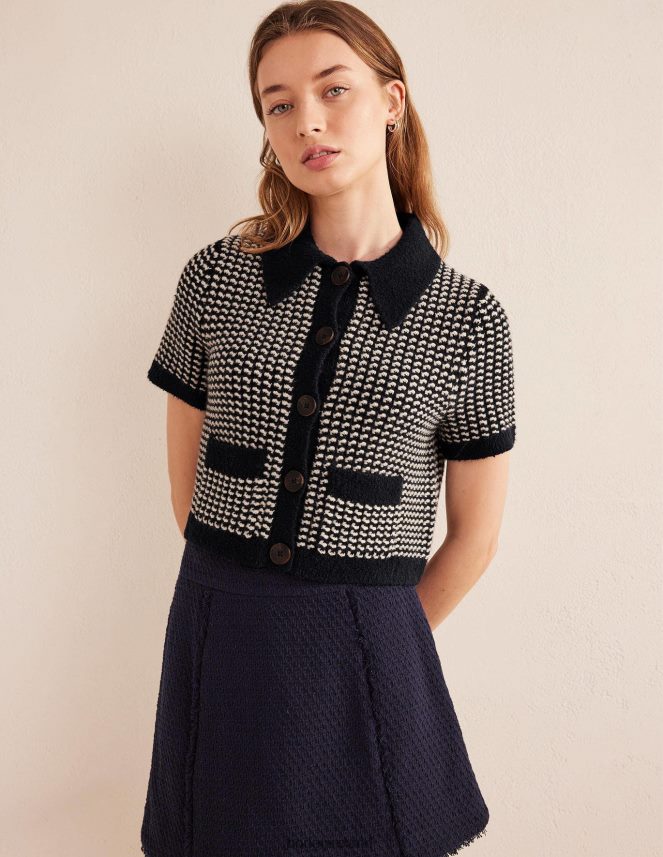 Navy Geo Jacquard Clothing Short Sleeve Cropped Cardigan Boden Women L466L61508