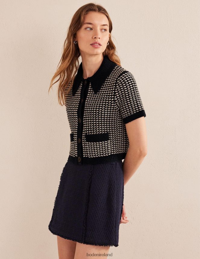 Navy Geo Jacquard Clothing Short Sleeve Cropped Cardigan Boden Women L466L61508