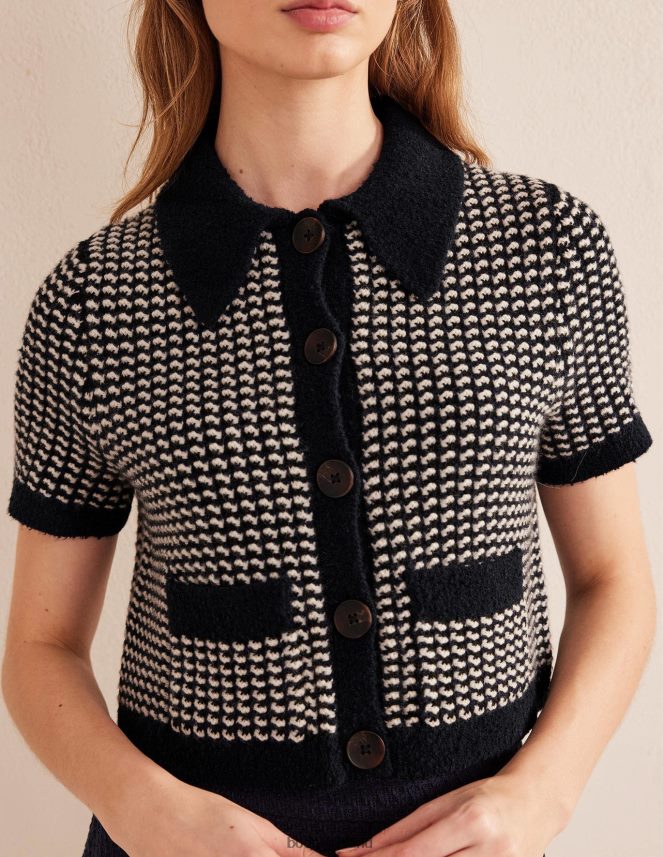 Navy Geo Jacquard Clothing Short Sleeve Cropped Cardigan Boden Women L466L61508