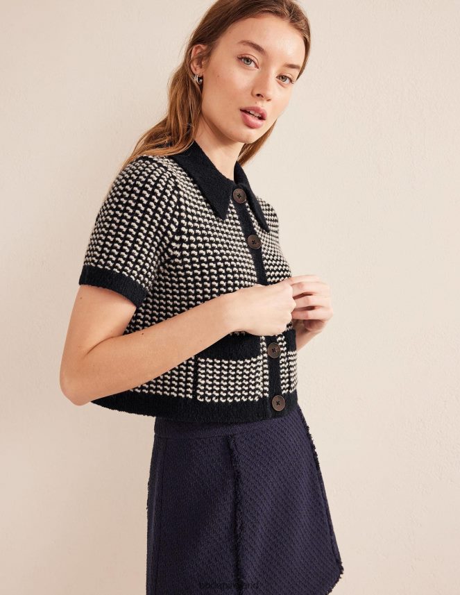 Navy Geo Jacquard Clothing Short Sleeve Cropped Cardigan Boden Women L466L61508