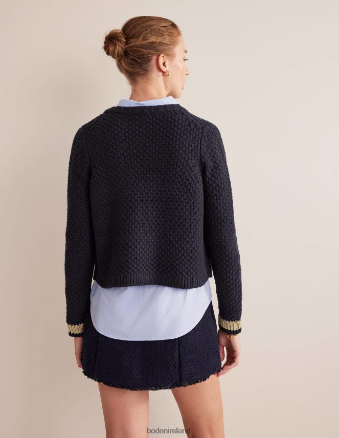 Navy & Gold Clothing Textured Chunky Wool Cardigan Boden Women L466L61679