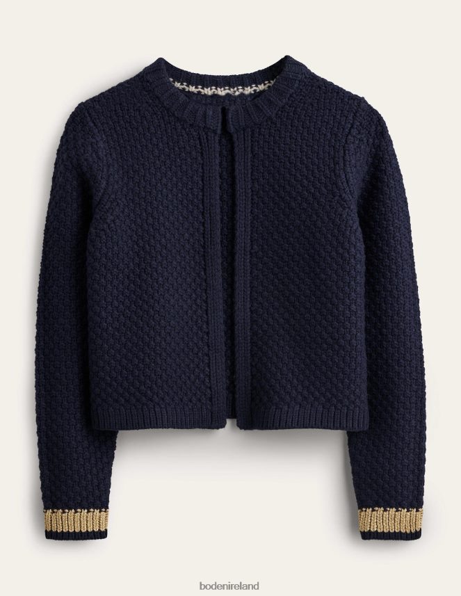 Navy & Gold Clothing Textured Chunky Wool Cardigan Boden Women L466L61679