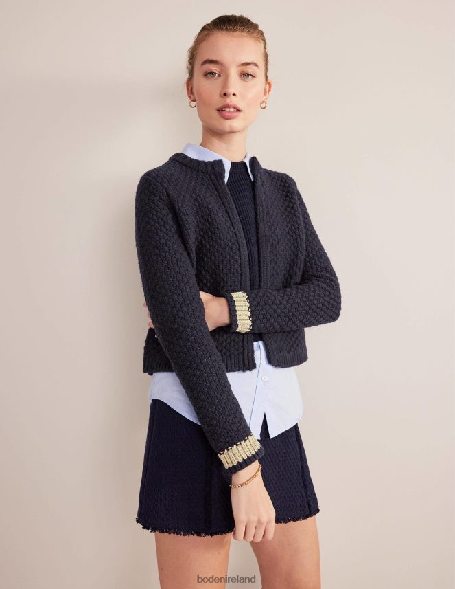 Navy & Gold Clothing Textured Chunky Wool Cardigan Boden Women L466L61679