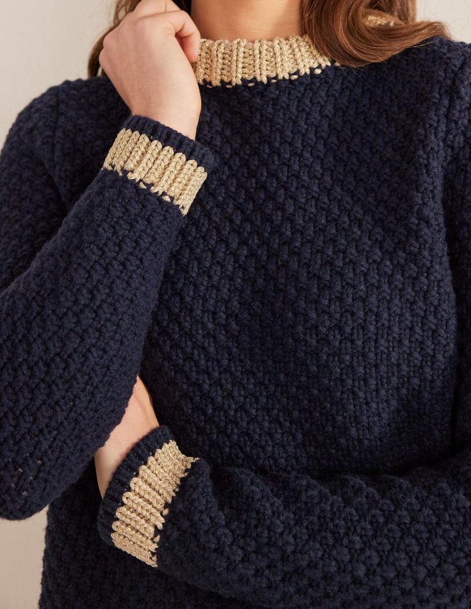Navy & Gold Clothing Textured Chunky Wool Jumper Boden Women L466L61490