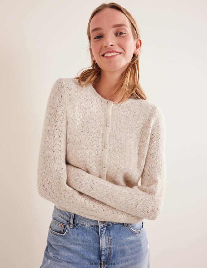 Oatmeal Melange Clothing Pointelle Long-Sleeve Cardigan Boden Women L466L62145