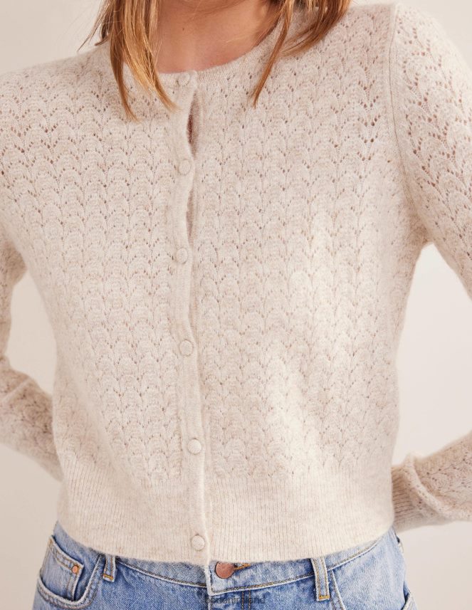 Oatmeal Melange Clothing Pointelle Long-Sleeve Cardigan Boden Women L466L62145