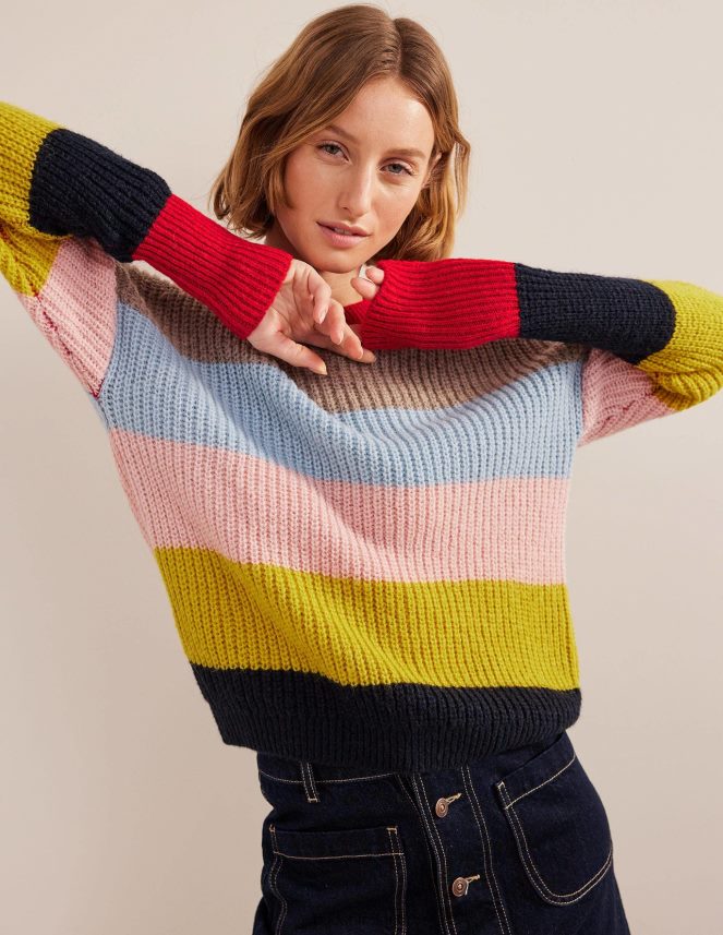 Rainbow Multi Stripe Clothing Stripe Fluffy Jumper Boden Women L466L62219