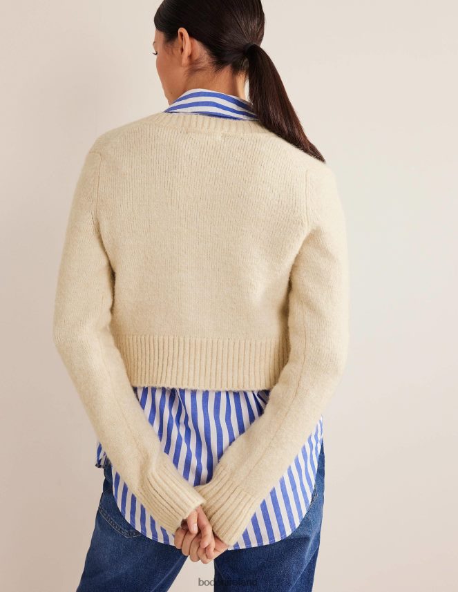 Rope Clothing Fluffy Cropped V-Neck Jumper Boden Women L466L62074