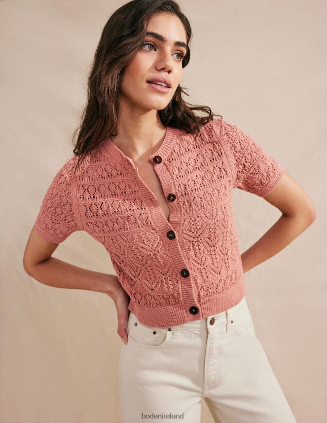Rose Pink Clothing Pointelle Crew Neck Cardigan Boden Women L466L61480