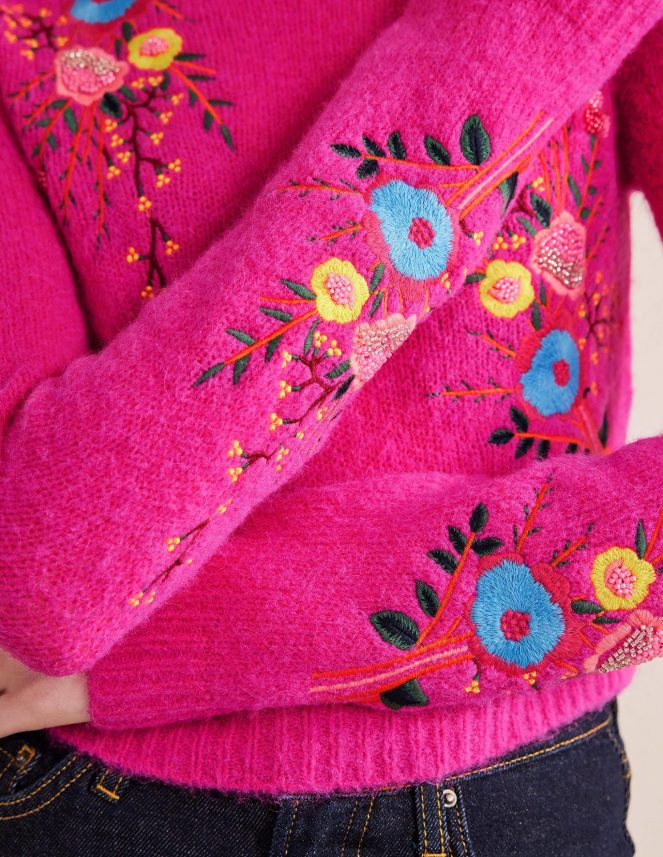 Shocking Pink Floral Clothing Fluffy Floral Detail Jumper Boden Women L466L61759