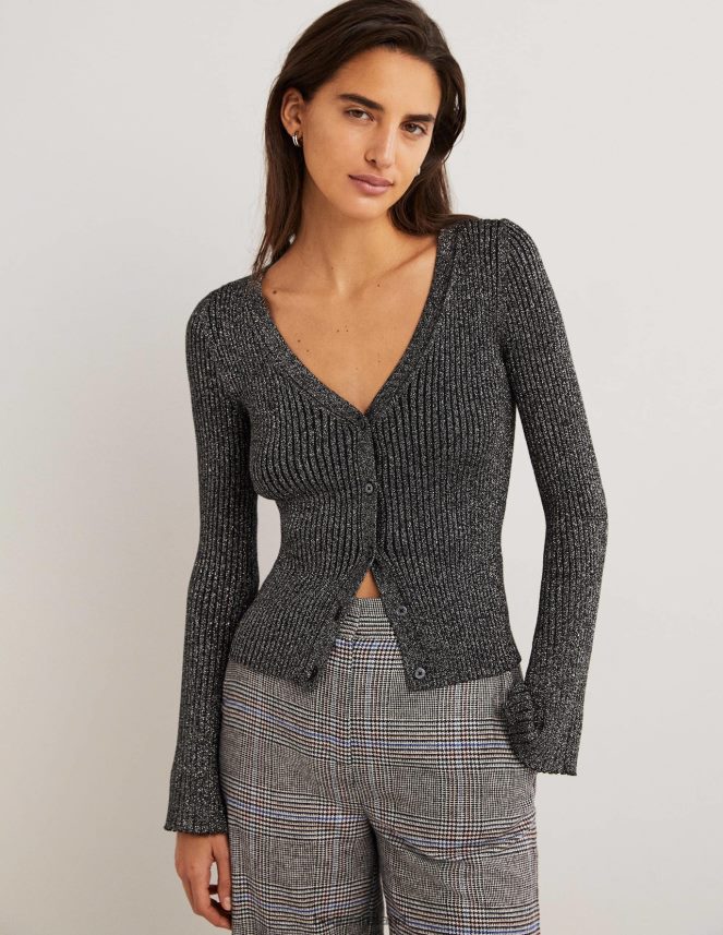 Silver & Black Clothing Ribbed Metallic Cardigan Boden Women L466L62019