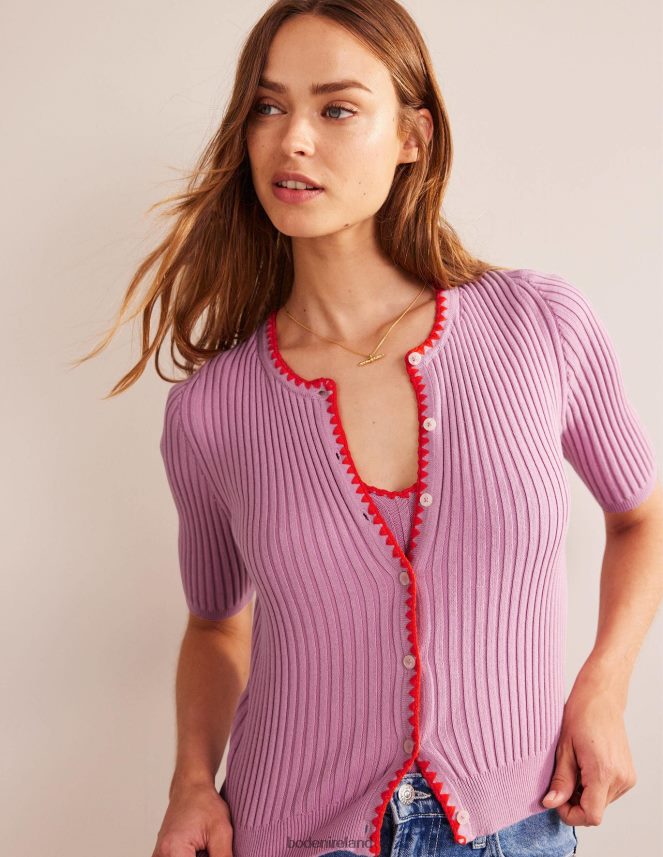 Soft Lavender Clothing Crochet-Trim Ribbed Cardigan Boden Women L466L6619