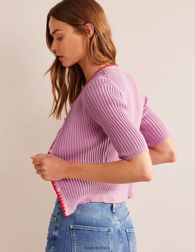 Soft Lavender Clothing Crochet-Trim Ribbed Cardigan Boden Women L466L6619