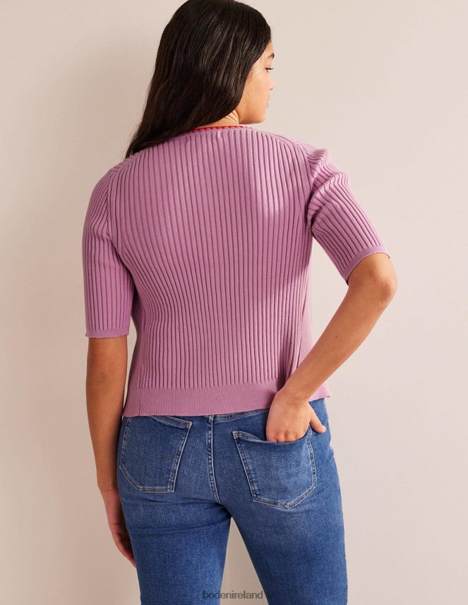 Soft Lavender Clothing Crochet-Trim Ribbed Cardigan Boden Women L466L6619