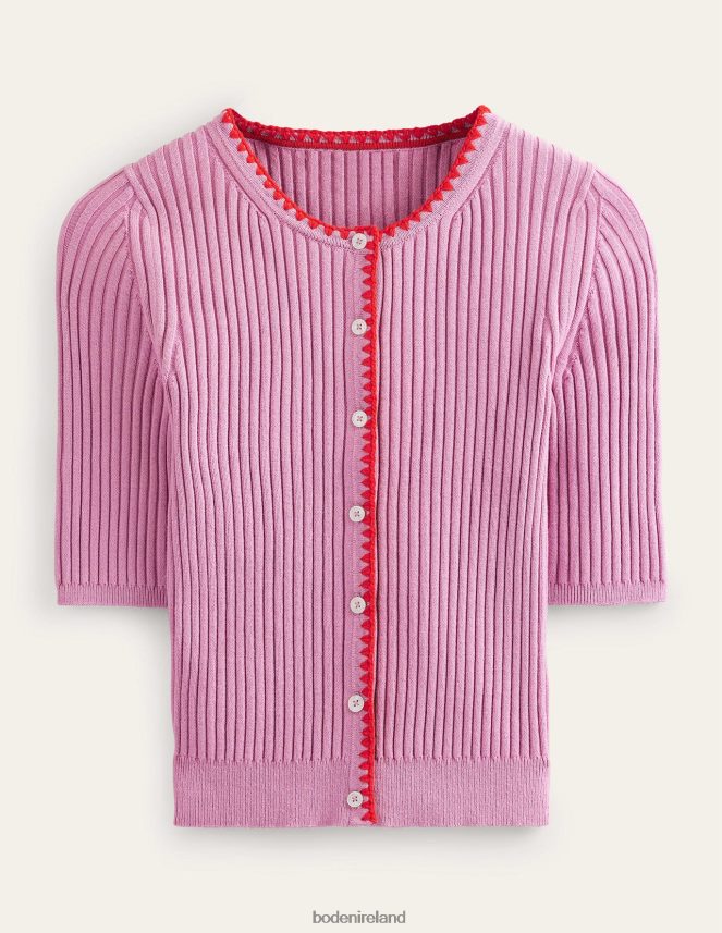 Soft Lavender Clothing Crochet-Trim Ribbed Cardigan Boden Women L466L6619