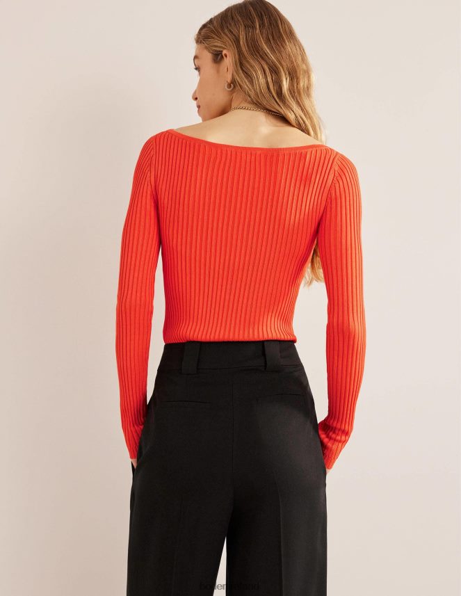 Vermillion Red Clothing Ribbed Slash Neck Jumper Boden Women L466L61723