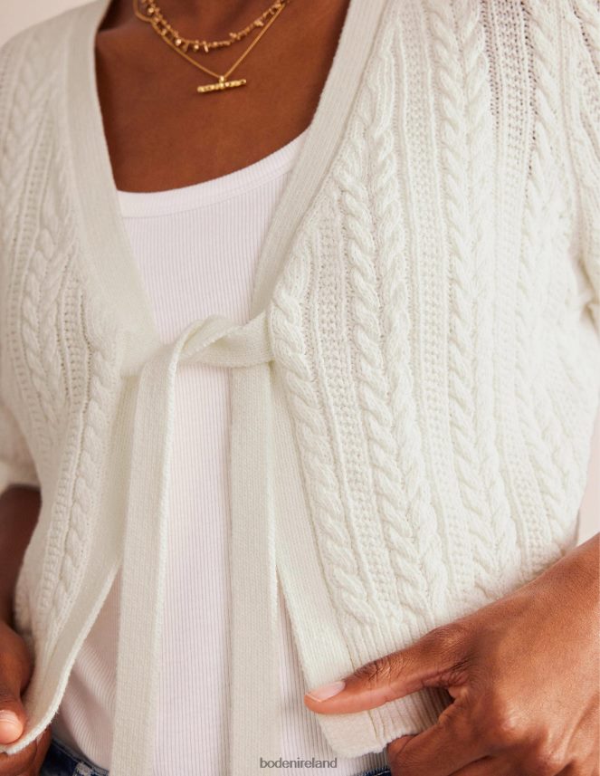 Warm Ivory Clothing Bow-Trim Cropped Cardigan Boden Women L466L6627