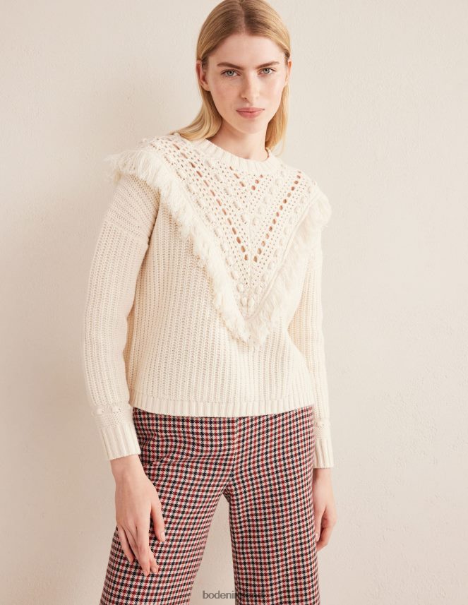 Warm Ivory Clothing Fringe Detail Ribbed Jumper Boden Women L466L62060