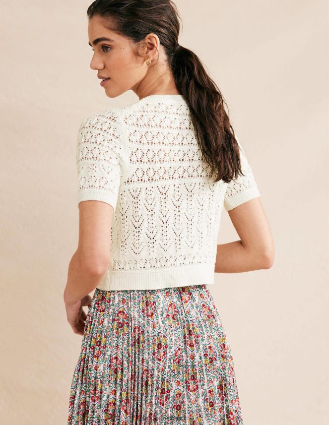 Warm Ivory Clothing Pointelle Crew Neck Cardigan Boden Women L466L62106