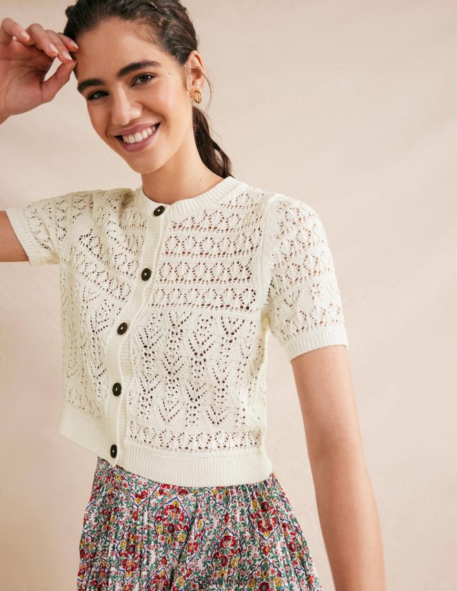 Warm Ivory Clothing Pointelle Crew Neck Cardigan Boden Women L466L62106