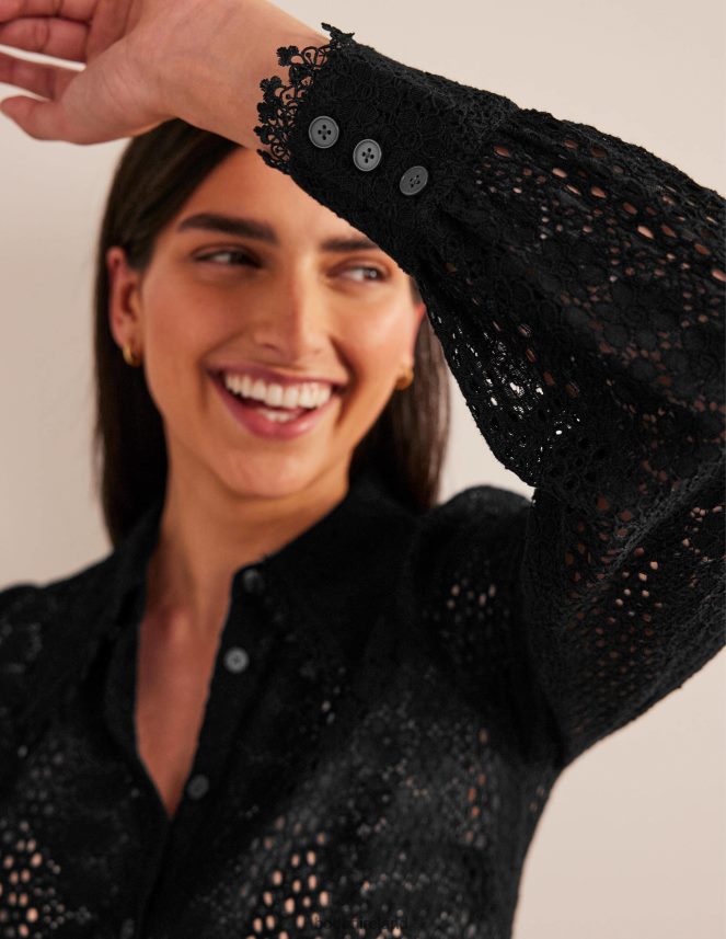 Black Clothing Fitted Lace Shirt Boden Women L466L61728