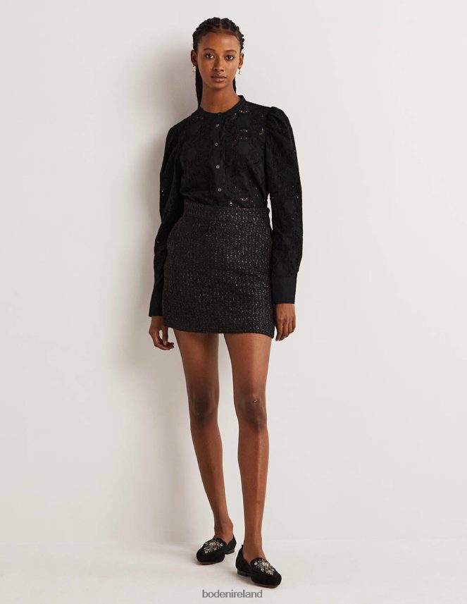 Black Clothing Mutton Sleeve Broderie Blouse Boden Women L466L62040