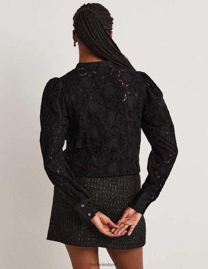 Black Clothing Mutton Sleeve Broderie Blouse Boden Women L466L62040