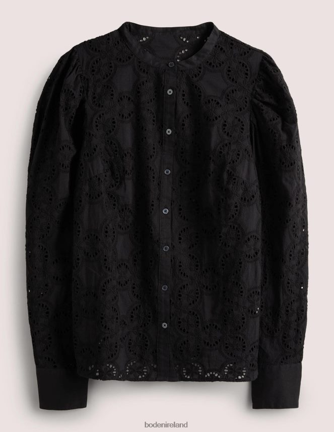 Black Clothing Mutton Sleeve Broderie Blouse Boden Women L466L62040