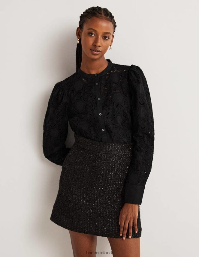 Black Clothing Mutton Sleeve Broderie Blouse Boden Women L466L62040