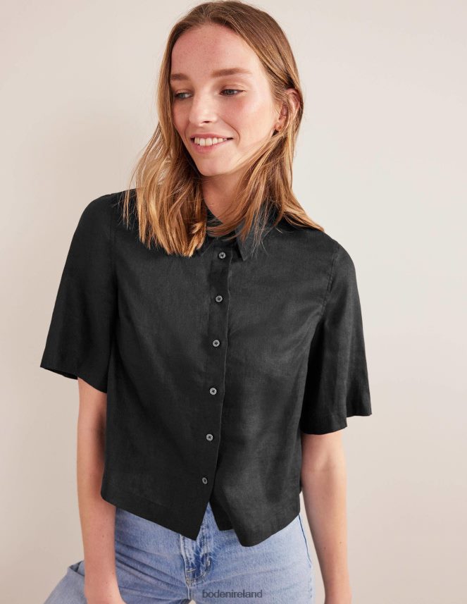 Black Clothing Short Sleeve Linen Shirt Boden Women L466L62510