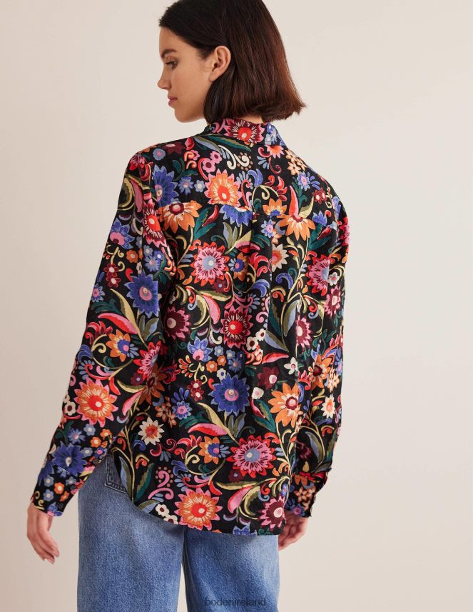 Black & Gardenia Pop Clothing New Linen Shirt Boden Women L466L62592