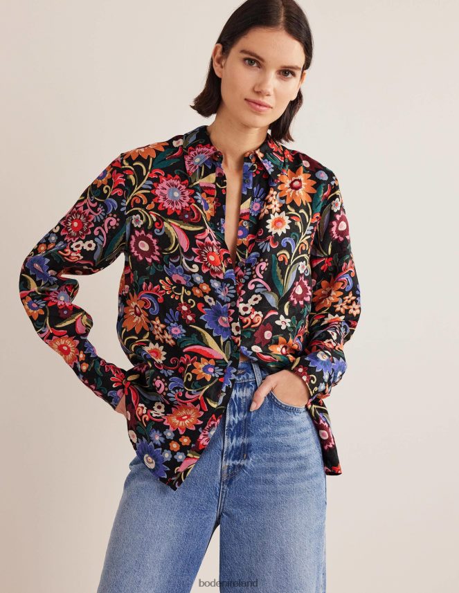 Black & Gardenia Pop Clothing New Linen Shirt Boden Women L466L62592